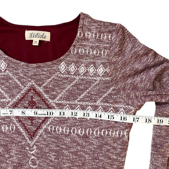 Listicle‎ Body Con Long Sleeve Mini Dress Lined in Heather Burgandy/White Size M - Picture 7 of 9